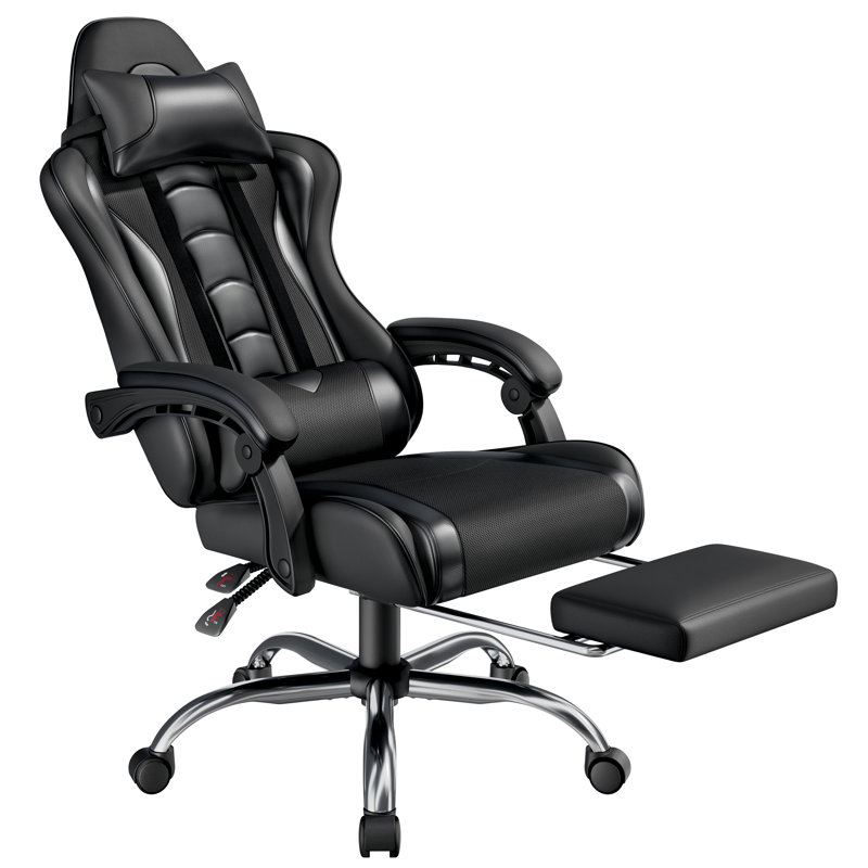 Fauteuil de jeu ergonomique avec coussin lombaire de massage, Noir
