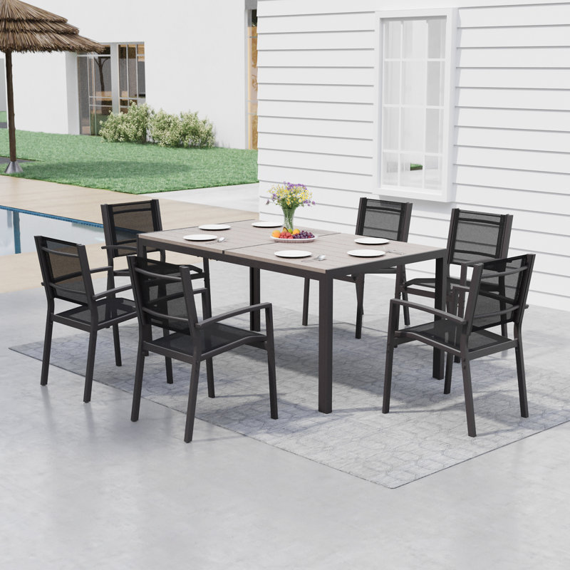 Chaise de patio d'extérieur empilable en métal 6 pièces, Noir