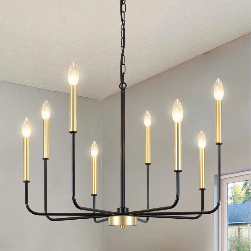 Ambler 8-Light Classic / Traditional Iron Chandelier, Farmhouse Candle-Style Lighting Fixture for Kitchen Island, Bedroom, Living Room, Foyer, Hallway, Entryway