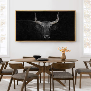 Animals Black Monochrome Bull Modern Animal Art Relax Calm Framed On Canvas Print