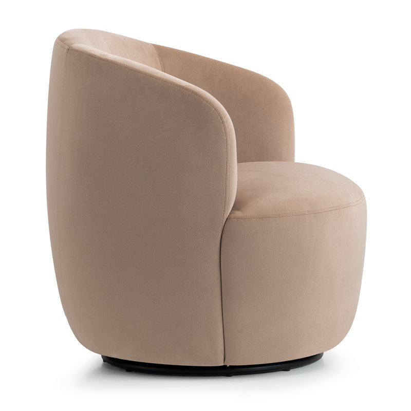 27" Wide Upholstered Velvet Small Swivel Barrel Accent Chair, Tan