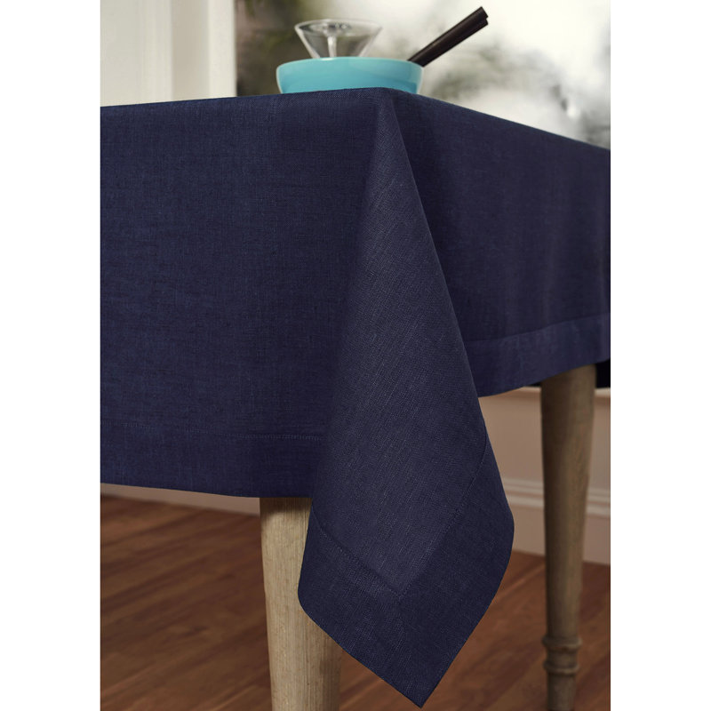 100% Pure Linen Tablecloth - Athena, 132" x 60", Chambray Navy