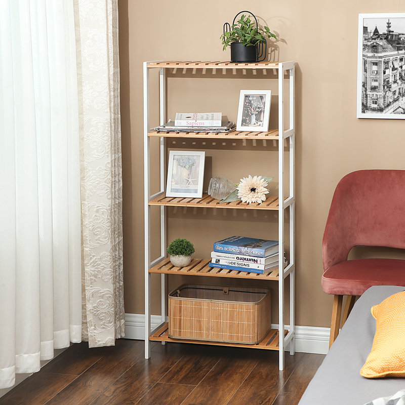 Solid Wood Freestanding Bathroom Shelves, White/Natural