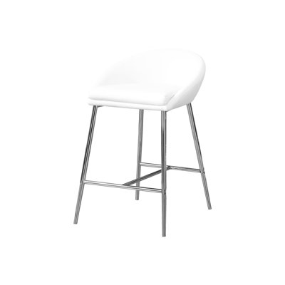 2pcs Contemporary Kitchen Bar Stools, White Faux Leather Seat And Metal Support Counter Height With Fabric Legs