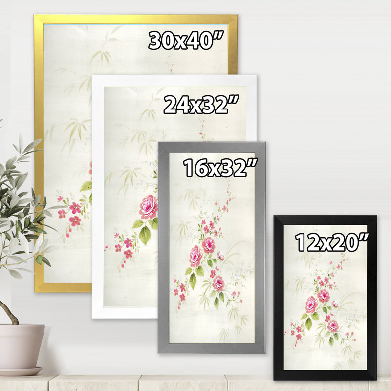 Dessin rétro de fleurs II - reproduction d'art sur toile, H 40 po x l 30 po x 1,5 po, Noir