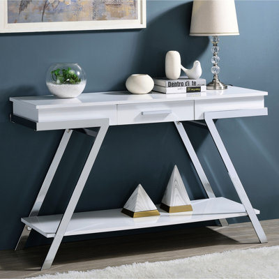 Stylish High Gloss Console Table With Frame And Drawer Contemporary Living Room Shelf