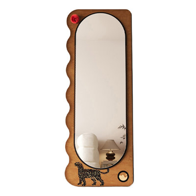 Mid-Century Wavy Edge Solid Wood Full-Length Mirror