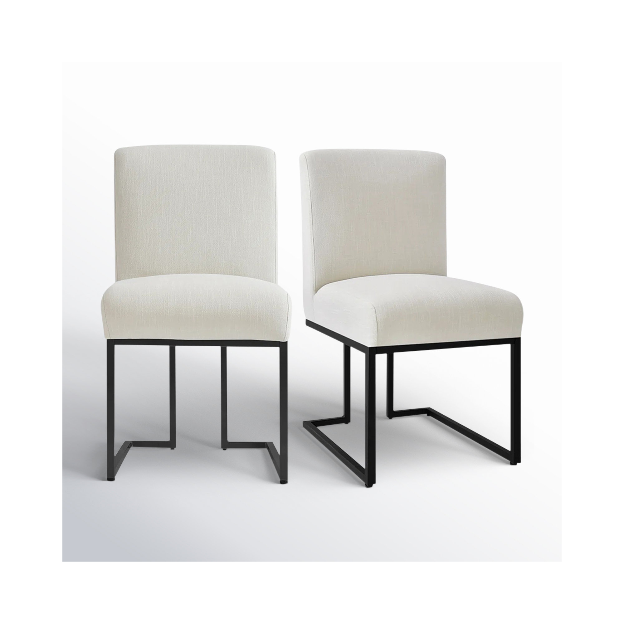 Bende Modern Fabric Upholstered Side Chairs with Metal Sled Base, Cream