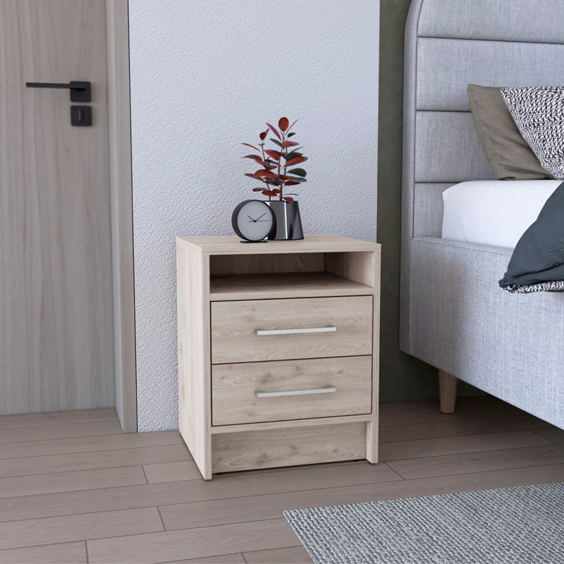 Table de chevet, table de bout, plateau supérieur, deux tiroirs, Gris