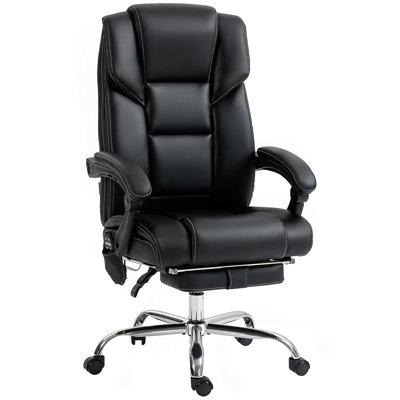 Massage Office Chair With 6 Vibration Points, Lumbar Heated PU Leather Reclining Computer Chair With Adjustable Height, Footrest, Tilt Function