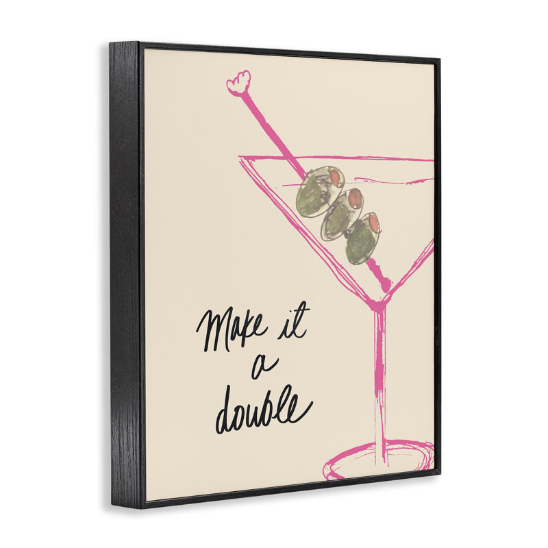Make It Double Martini Giclee Art by Kate Quattro, Midnight Black Framed Giclee, 20" H x 16" W