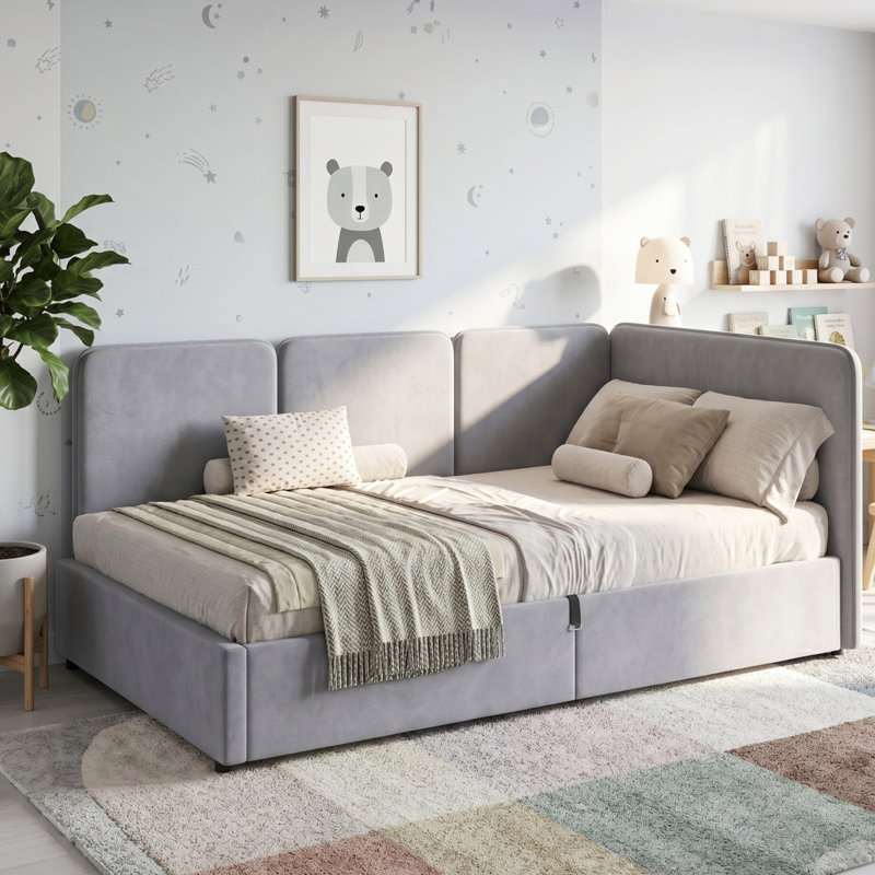 Upholstered Ottoman Bed, Grey