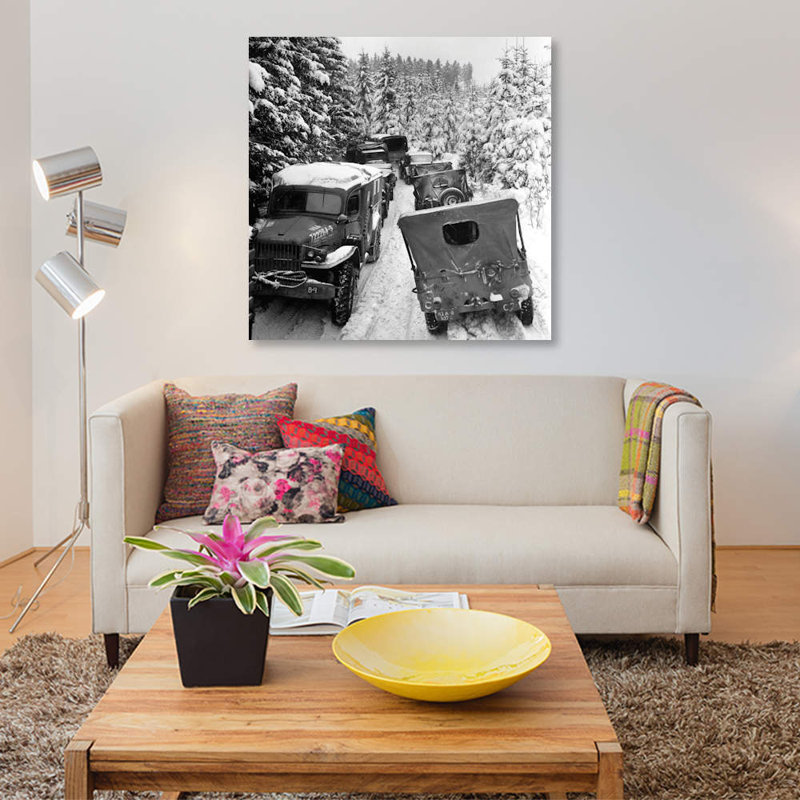« deep snow banks on a narrowing halt stopped road », impression sur toile, H 12 po x l 12 po x P 1,5 po, Toile tendue