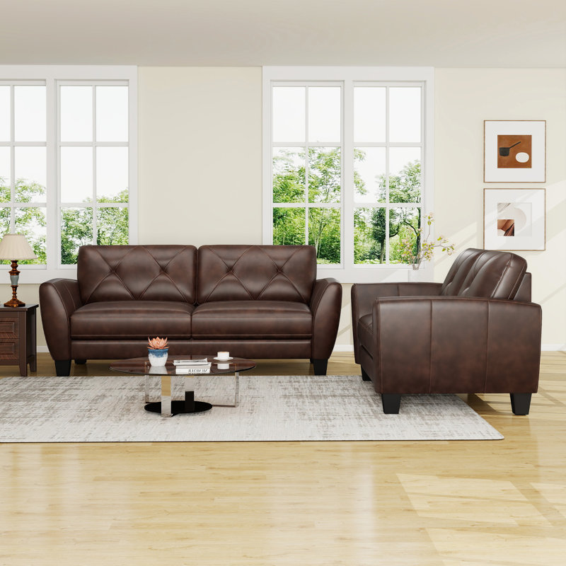 Nayelys 2-Piece Genuine Leather Furniture Set, Brown