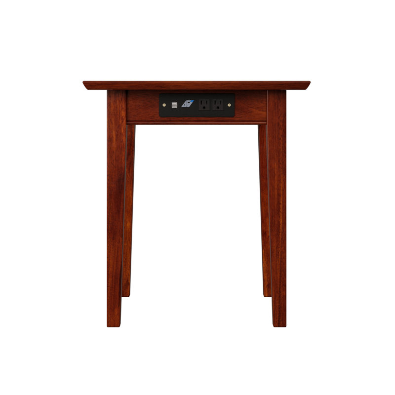 Solid Wood End Table Set Built-In Outlets