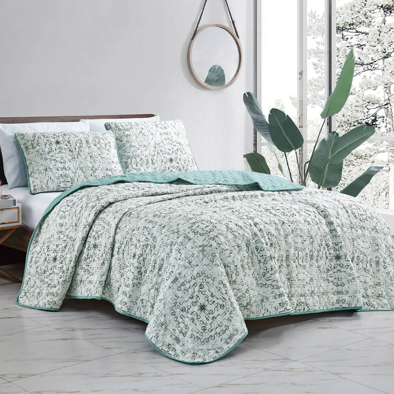 Farmhouse / Country Geometric Shapes Coverlet, Queen Coverlet/Bedspread + 2 Pillow Shams