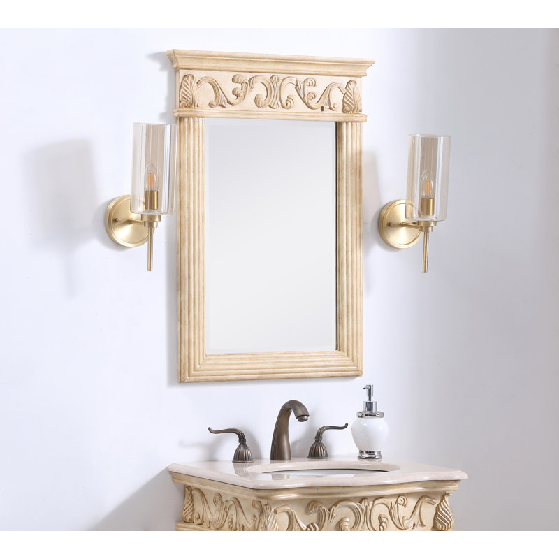 Aurillac Traditional Beveled Bathroom/Vanity Mirror, 30" H x 21" W, Tan