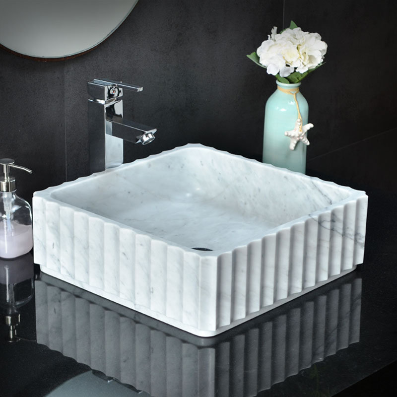 AA Warehousing 15.75'' White Stone Square Bathroom Sink