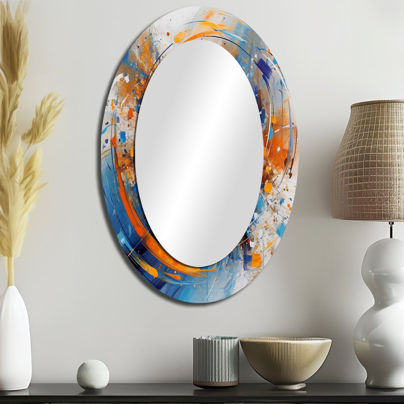 Quentina bleu et orange espace - grand miroir de paysage de surréalisme, décor de miroir mural traditionnel unique, impression d'art en métal