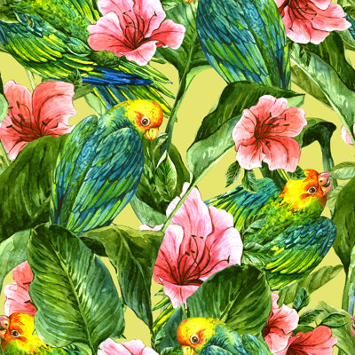 "Jerri, feuilles tropicales et perroquets sur toile" par Princessmaro, impression