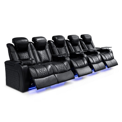 5-Piece Power Reclining Sectional Sofa with Top-Grain Nappa Leather, Black