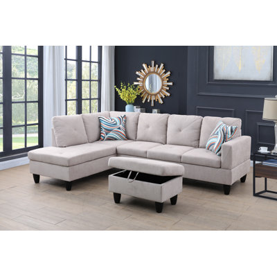 Evelyngrace 97" Wide Sofa & Chaise with Ottoman by Ebern Designs