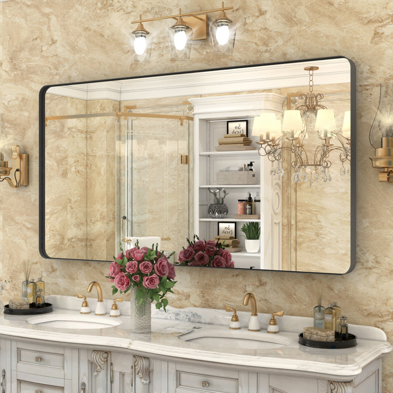 Miroir de salle de bain mural Premium Premium, 30 po x 55 po, Noir mat, Rectangulaire