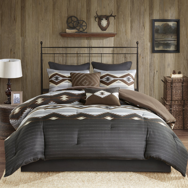 King Brown and Gray Southwestern Microfiber 8-Piece Comforter Set
