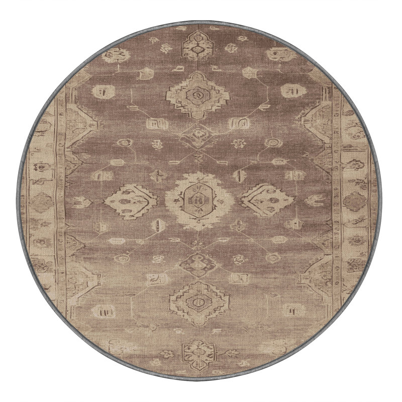 Tapis gris lavable à la machine, Rond 5 pi