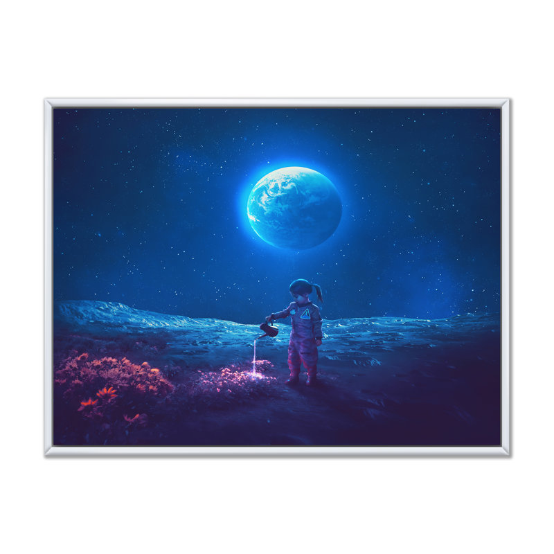Art sur toile, fille surréelle, H 16 po x l 32 po x P 1 po, Cadre flottant blanc
