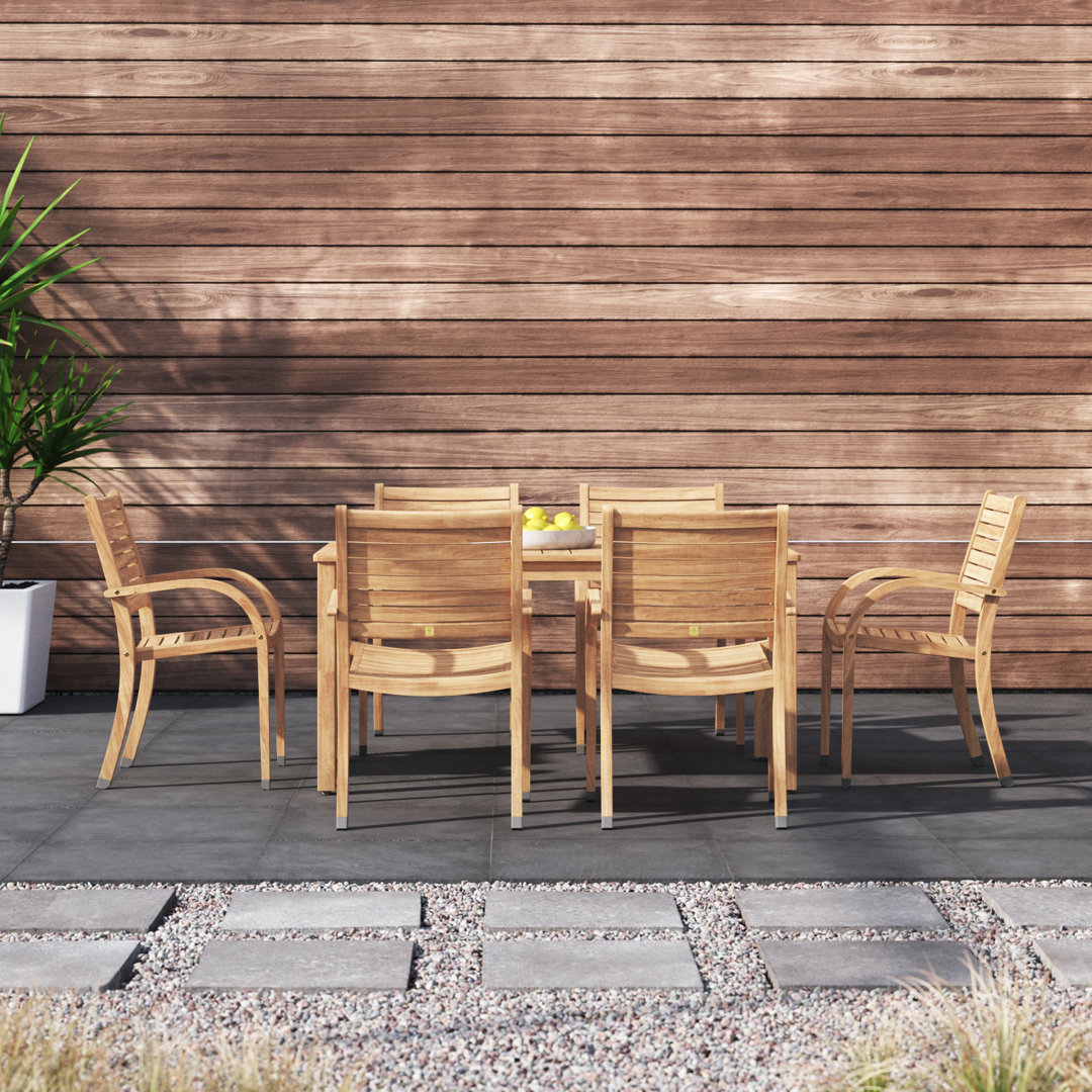 Anautica 7 Piece Teak Finish Outdoor Furniture Dining Set Lark Manor™