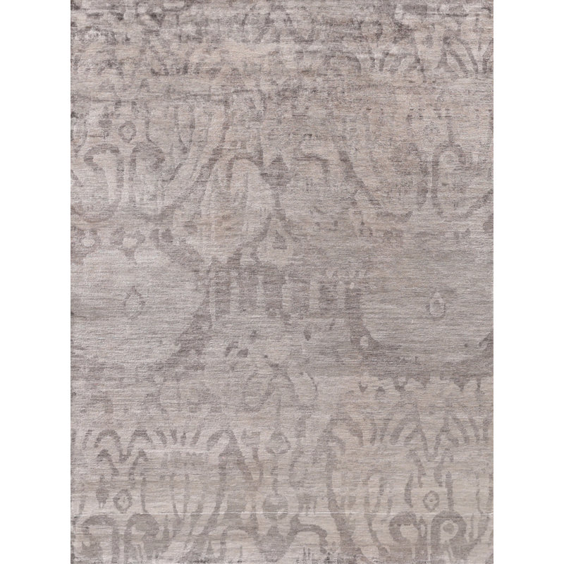 Antique'd Silk Damask Area Rug in Taupe, Rectangle 12' x 15'