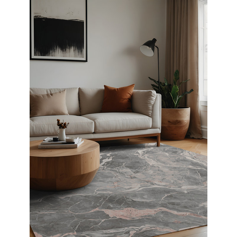 Machine Washable Gray Area Rug, Square 8'