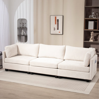 111.42*32.28" XXXL 3-Seater Chenille Deep Sofa, Comfy 3-Seater Chenille Fabric Couch, Conforms To Body Curves, Cloud-Soft Sitting, With Ultra-Soft Cushions&Side Pocket For Living Room, Apartment, Office.