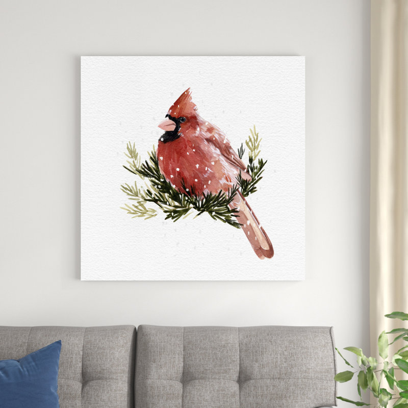 Cardinal avec neige II, H 36 po x l 36 po
