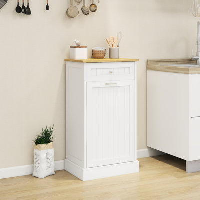 Armoire à déchets blanche E1 à un tiroir et une poubelle inclinable pour 10 gallons, garde le plancher propre, bloque les odeurs, peut placer des cadres photo sur le dessus, aide à étendre l'armoire de l'îlot de cuisine, peut être utilisée comme boîte de recyclage,