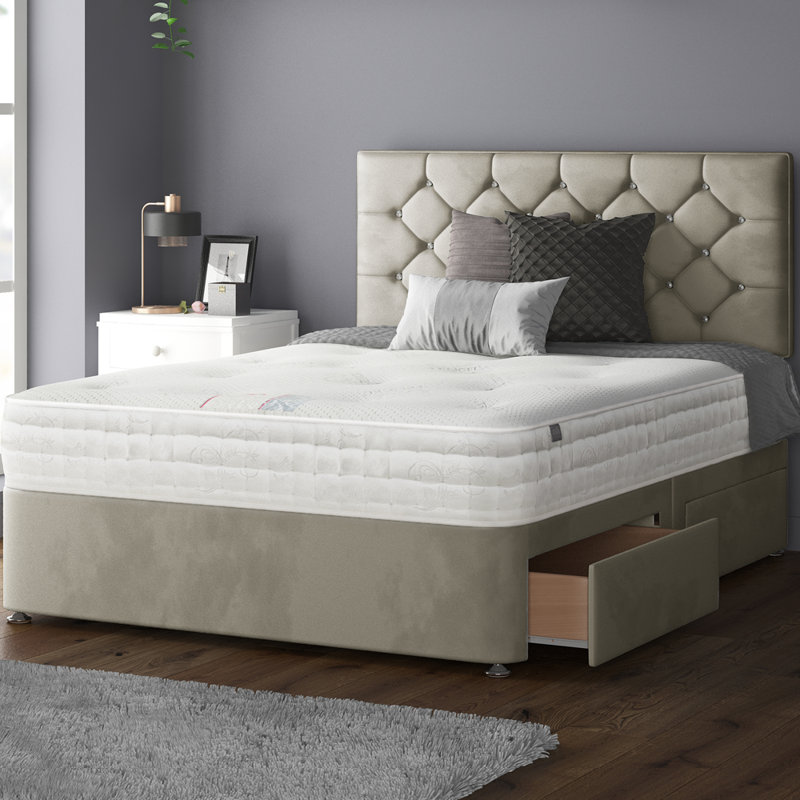 Hatmaker Upholstered Bed, Coffee, Small Double (4'), 2 Foot-end Drawers