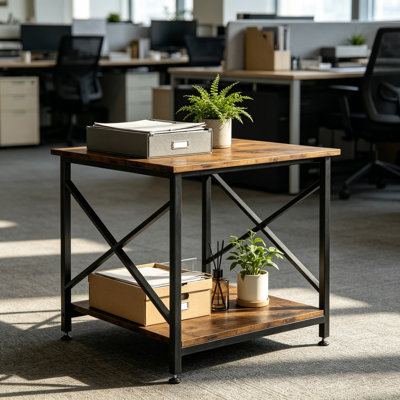 24x24x24 grand support d'imprimante avec rangement, table de chariot à roulettes à 2 niveaux, mini support de réfrigérateur avec roulettes pour imprimante 3D laser, brun rustique
