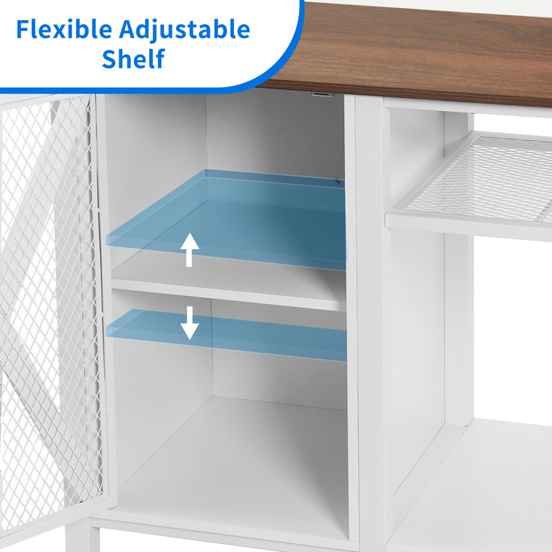 White Metal and Wood Aquarium Stand with Cabinet and Power Outlets