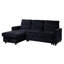 Canapé-lit modulaire réversible en velours noir l 81,5 po Ivy avec méridienne de rangement et poche latérale-1684327824