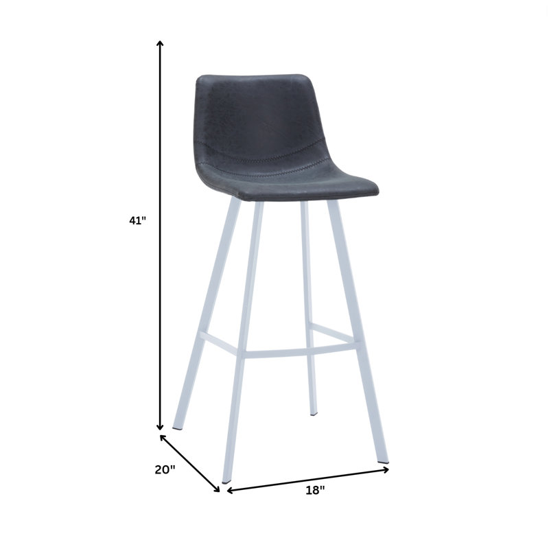 Voshon Leather 41” Counter Height Bar Stool With Stainless Steel Legs, Charcoal Black
