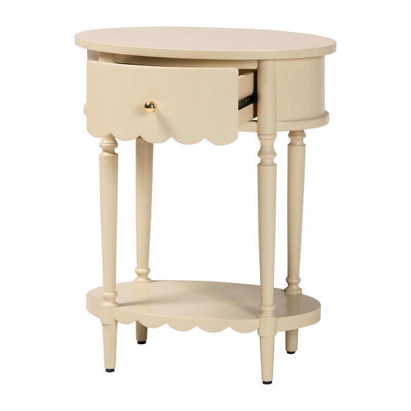 bali & pari Liba End Table - 1-Drawer Accent Table with Scalloped Detailing and Open Shelf Storage for Hallway, Entryway, and Living Room