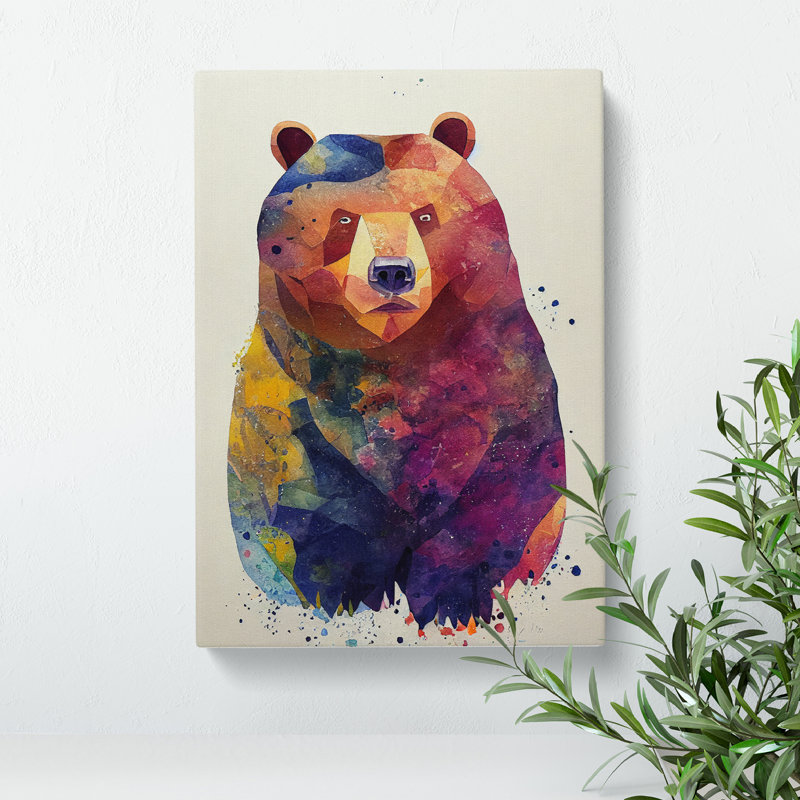 Bear Watercolour No.3 - Wrapped Canvas, 60cm H x 40cm W x 3cm D