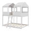 Lit superposé double au-dessus d'un lit double avec toit et fenêtre, cadre de lit superposé en bois avec garde-corps et échelle pour enfants et adolescents