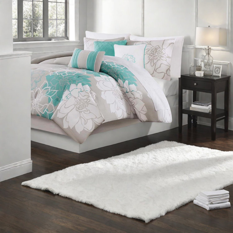Ensembles de literie en satin de coton de qualité supérieure, très grand turquoise, motif floral élégant pour la maison