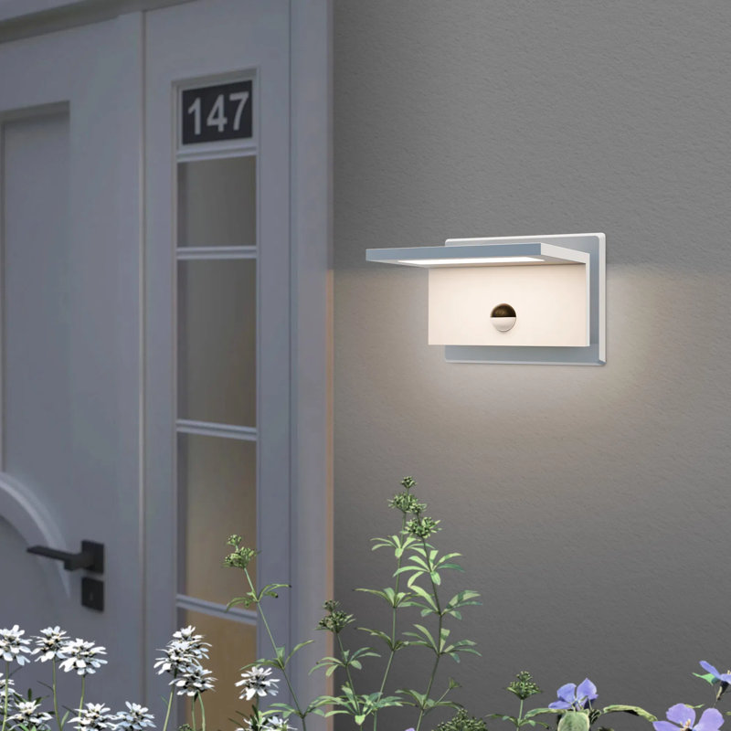 Lampe murale d'extérieur à détecteur de mouvement PIR en aluminium moulé sous pression, 7,17 po x 5,94 po x 5,24 po, DEL 9 W / 680LM, plage de détection de 32 pi / IP65 imperméable, blanc