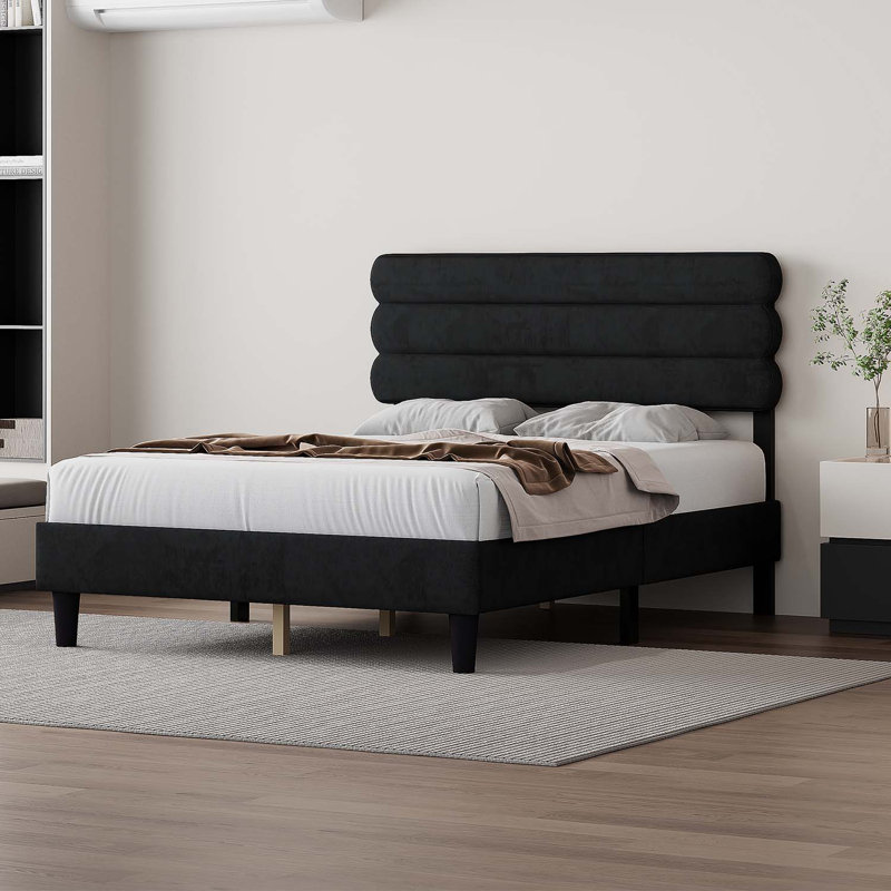 Lit plateforme tapissier Wiki, Gris foncé, Double