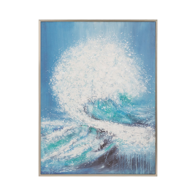 Toile peinte à la main Trish, turquoise, vagues, décoration murale bord de mer, toile en polyester, œuvre d'art nautique, océanique