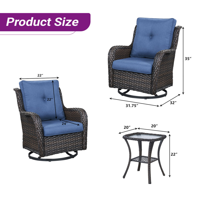 Schutt 8 Piece Multiple Chairs Seating Group with Cushions and Side Tables, Brown, Blue