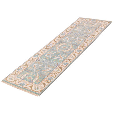 One-of-a-Kind 2'5" X 8' New Age Runner Wool Area Rug in Cyan